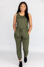 Load image into Gallery viewer, Let&#39;s Be Happy Olive Jumpsuit
