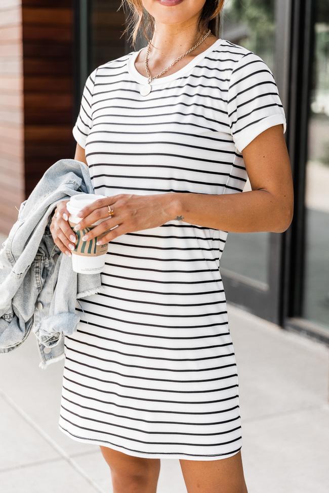 Blissful Days White/Black Striped  T-Shirt Dress