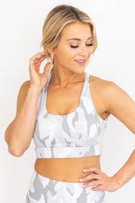 Afbeelding in Gallery-weergave laden, Running After You Camo Grey Sports Bra FINAL SALE
