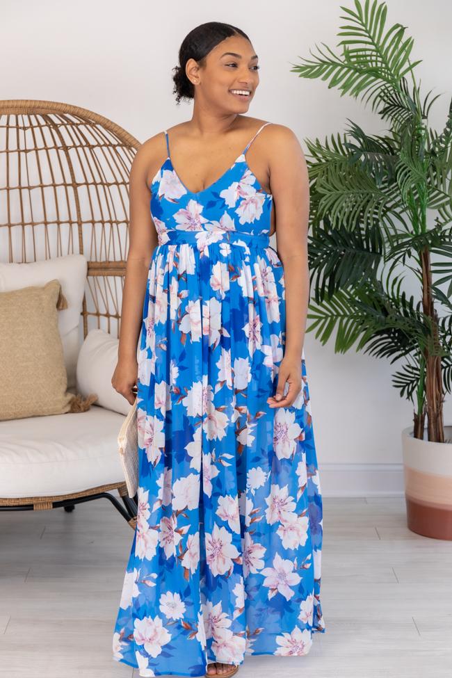 It's Love At First Sight Blue Floral Maxi Dress