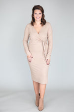 Load image into Gallery viewer, Daring Heart Ribbed Midi Taupe Dress
