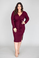 Load image into Gallery viewer, Daring Heart Ribbed Midi Burgundy Dress
