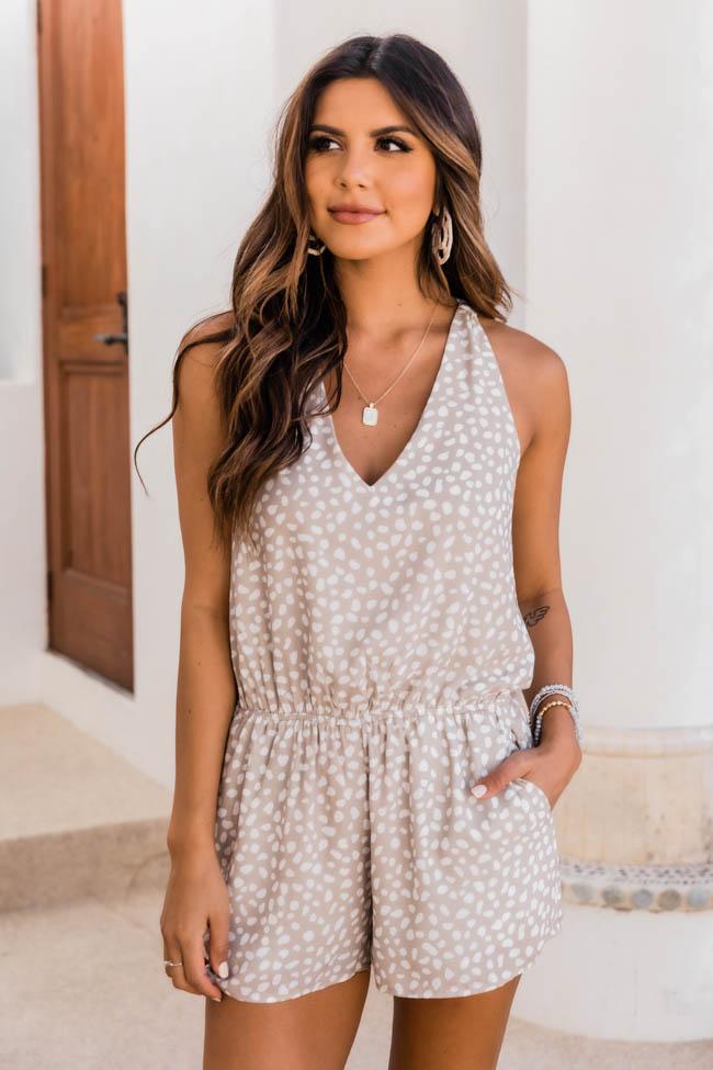 Won't Break Your Heart Taupe Spotted Romper