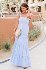 Load image into Gallery viewer, CAITLIN COVINGTON X PINK LILY The Santorini Striped Blue/White Maxi Dress
