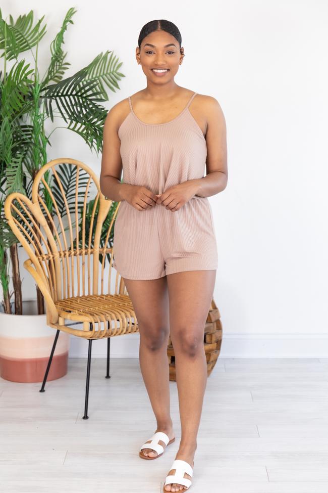 Forgetting The Past Ribbed Mocha Romper