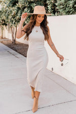 Load image into Gallery viewer, Adored By You Oatmeal Ribbed Midi Tank Dress
