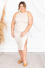 Load image into Gallery viewer, Adored By You Oatmeal Ribbed Midi Tank Dress
