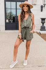 Load image into Gallery viewer, You&#39;re An Expert Button Front Olive Romper
