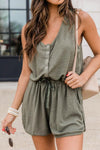 You're An Expert Button Front Olive Romper