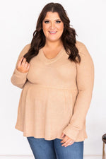 Load image into Gallery viewer, Chance To Shine Tan Peplum Waffle Knit Blouse
