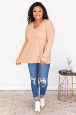 Load image into Gallery viewer, Chance To Shine Tan Peplum Waffle Knit Blouse
