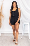 You're An Expert Button Front Black Romper