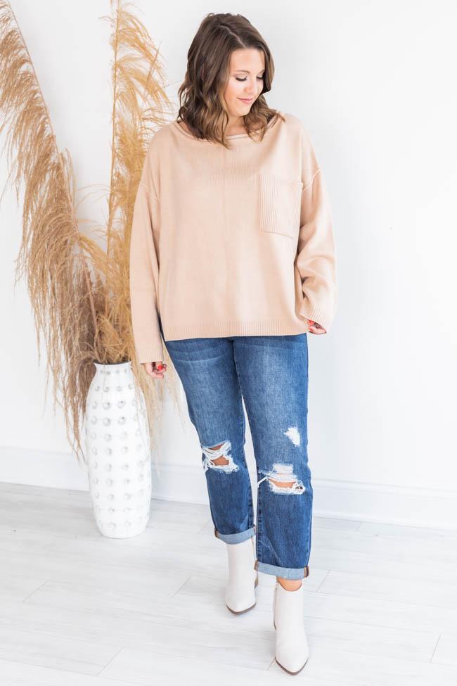 Cozy Up Taupe Pocket Sweater