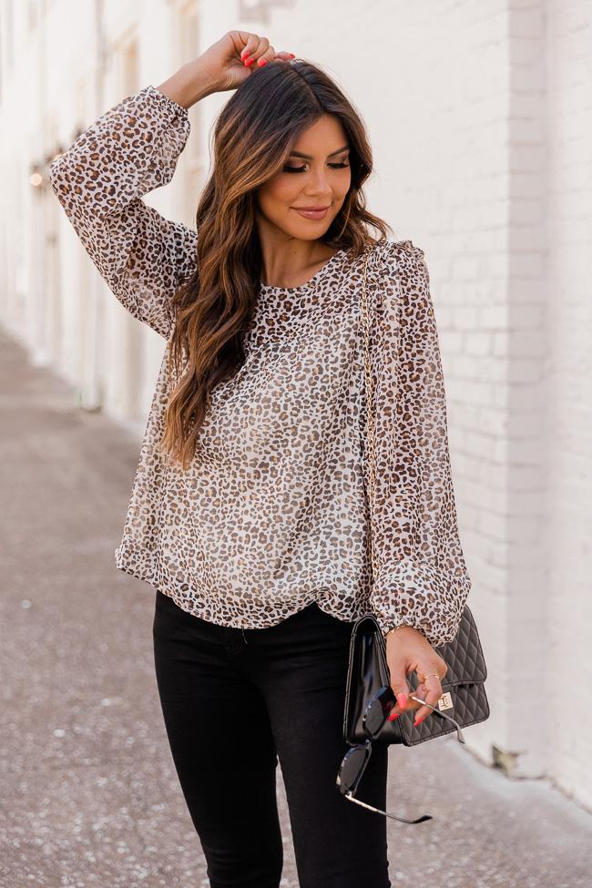 Everyday Blessing Brown Animal Print Blouse