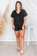 Load image into Gallery viewer, Perfectly Imperfect Black V-Neck Romper
