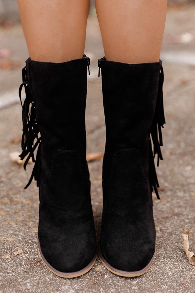 Nelly Black Fringe Suede Boots