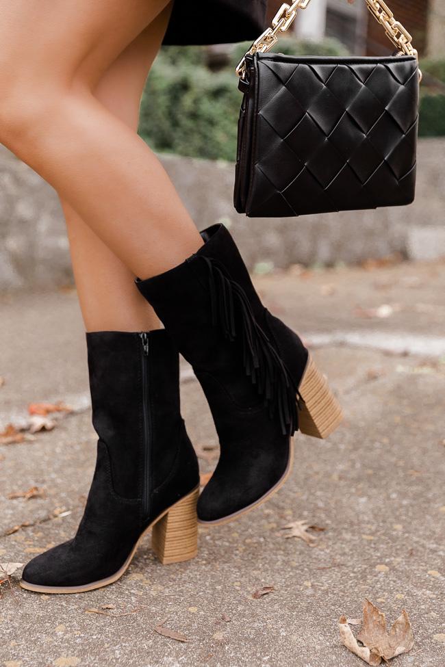 Nelly Black Fringe Suede Boots