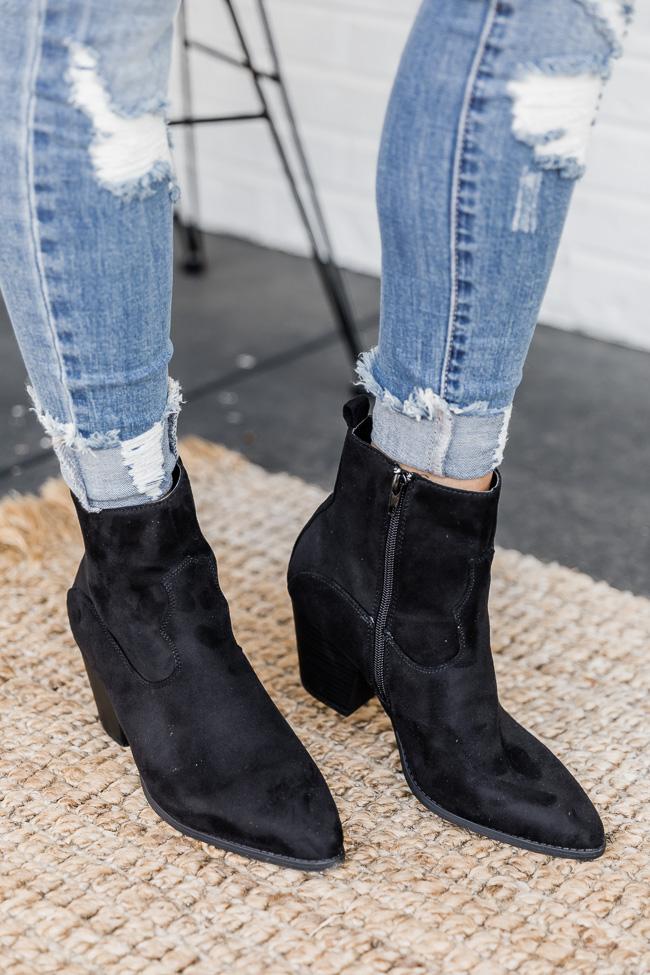 Zuri Black Pointed Toe Western Suede Boots