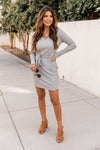 Spend The Weekend Ribbed Knit Mini Grey Dress