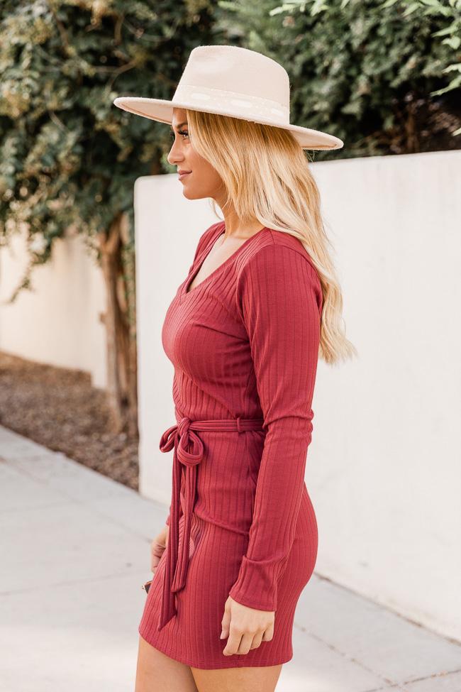 Spend The Weekend Ribbed Knit Mini Red Dress