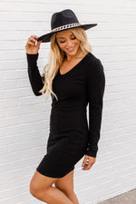 Load image into Gallery viewer, Someday Somehow Long Sleeve Mini Black Dress
