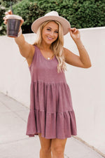 Load image into Gallery viewer, Stay Longer Mauve Tiered Tank Dress
