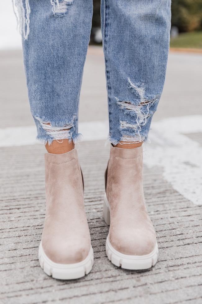 Rita Beige Platform Suede Booties