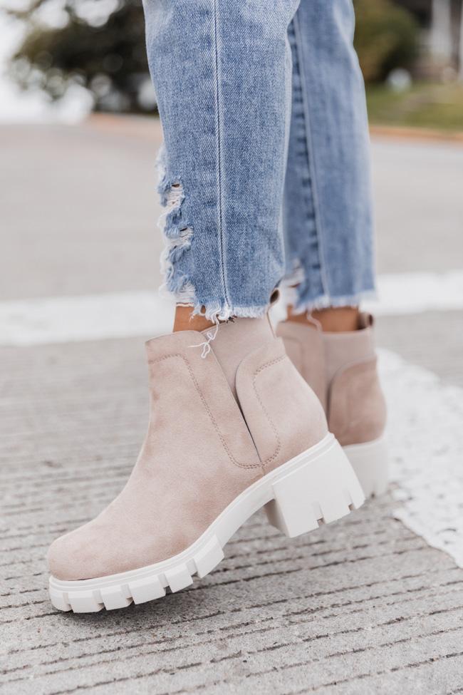 Rita Beige Platform Suede Booties