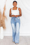 Donna Frayed Hem Medium Wash Flare Jeans
