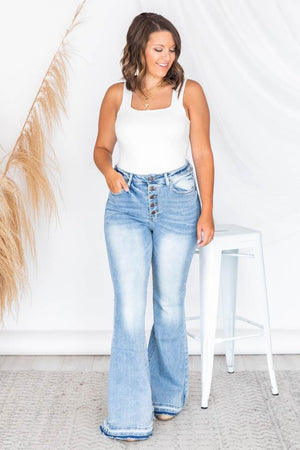 Donna Frayed Hem Medium Wash Flare Jeans