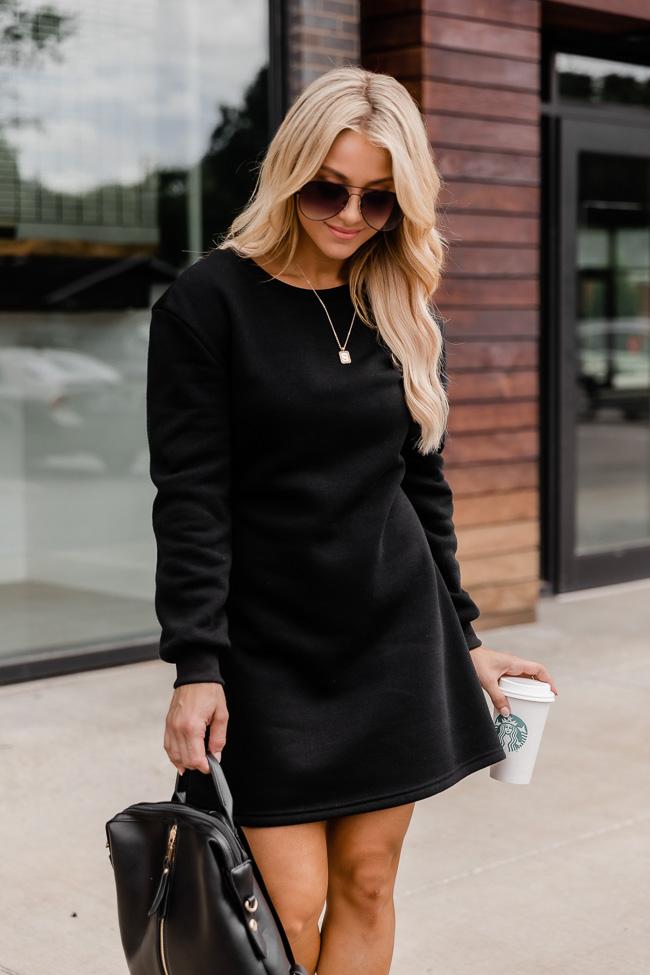 Downtown Streets Black Belted Sweatshirt Dress