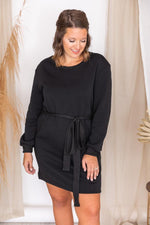 Load image into Gallery viewer, Downtown Streets Black Belted Sweatshirt Dress
