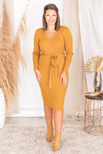 Load image into Gallery viewer, Only In Fairytales Mustard Belted Henley Midi Dress
