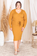 Load image into Gallery viewer, Only In Fairytales Mustard Belted Henley Midi Dress
