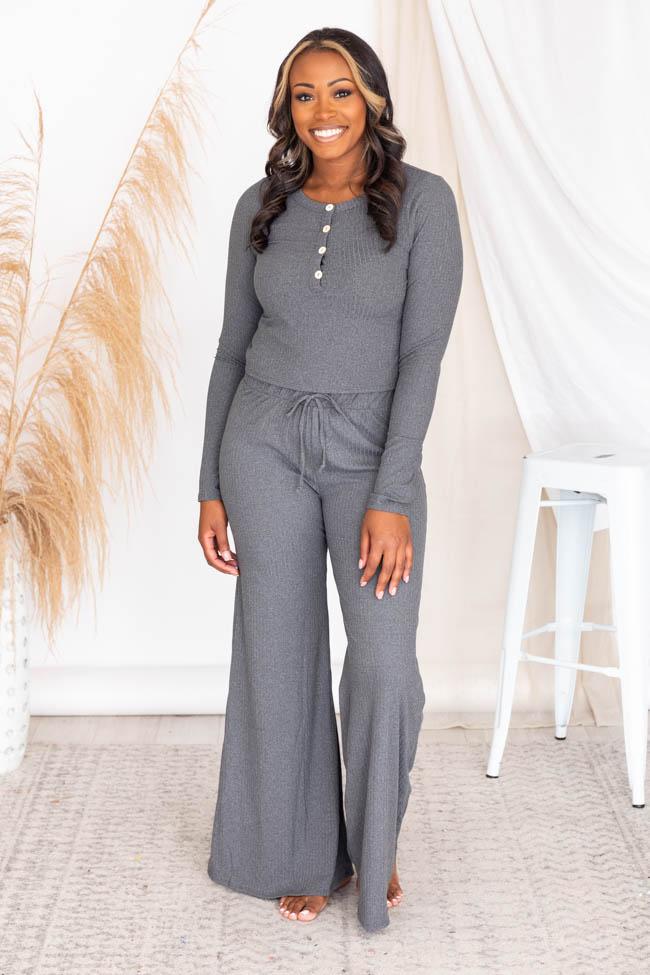 Casually Cool Charcoal Ribbed Flare Pants