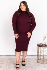Load image into Gallery viewer, Any Other Night Wine Mock Neck Ribbed Midi Dress
