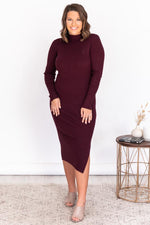 Afbeelding in Gallery-weergave laden, Any Other Night Wine Mock Neck Ribbed Midi Dress
