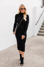 Load image into Gallery viewer, Any Other Night Black Mock Neck Ribbed Midi Dress
