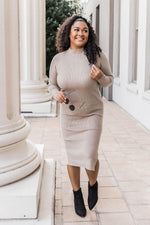 Load image into Gallery viewer, Any Other Night Taupe Mock Neck Ribbed Midi Dress
