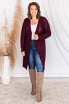 Chance To Change Wine Cable Knit Cardigan