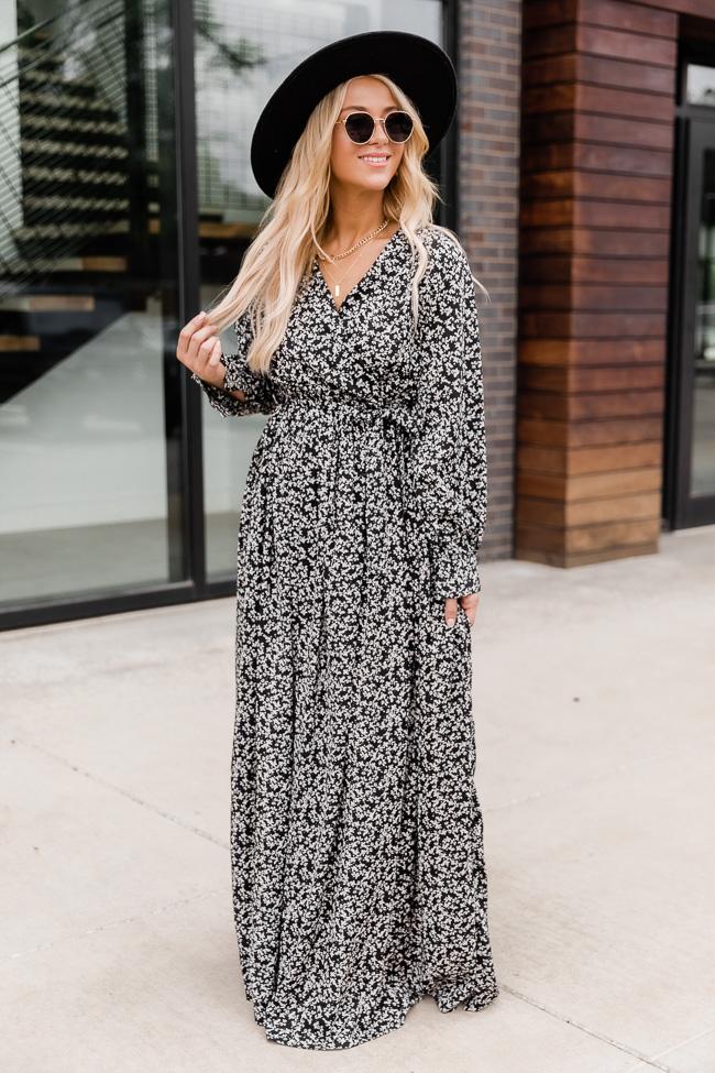 Stealing the Night Black Floral Maxi Dress