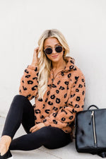 Load image into Gallery viewer, Bonfire Nights Brown Animal Print Sherpa Pullover FINAL SALE
