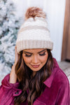 Get Your Attention Ivory Striped Beanie