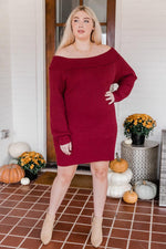 Load image into Gallery viewer, Spotlight Attention Red Off The Shoulder Sweater Dress
