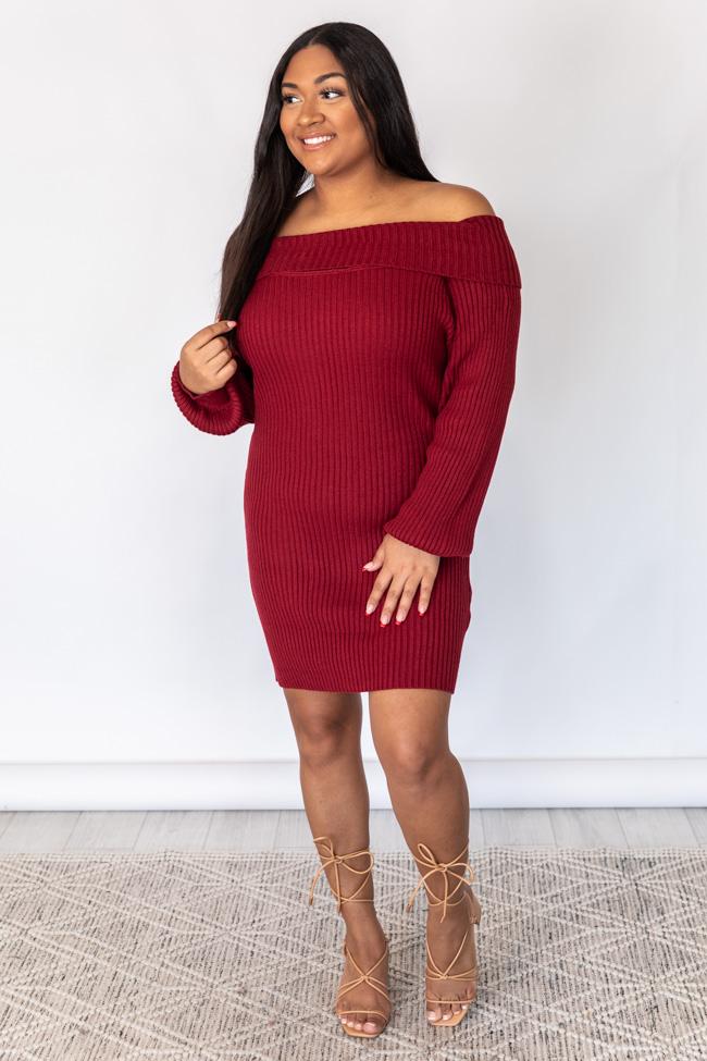 Spotlight Attention Red Off The Shoulder Sweater Dress