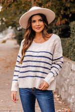 Afbeelding in Gallery-weergave laden, Forever More Navy Cable Knit Striped Sweater
