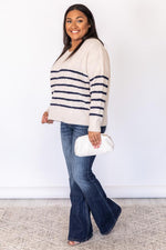 Load image into Gallery viewer, Forever More Navy Cable Knit Striped Sweater
