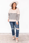 Forever More Navy Cable Knit Striped Sweater