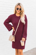 Afbeelding in Gallery-weergave laden, Decide My Path Ribbed Bell Sleeve Burgundy Sweater Dress
