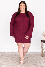 Load image into Gallery viewer, Decide My Path Ribbed Bell Sleeve Burgundy Sweater Dress
